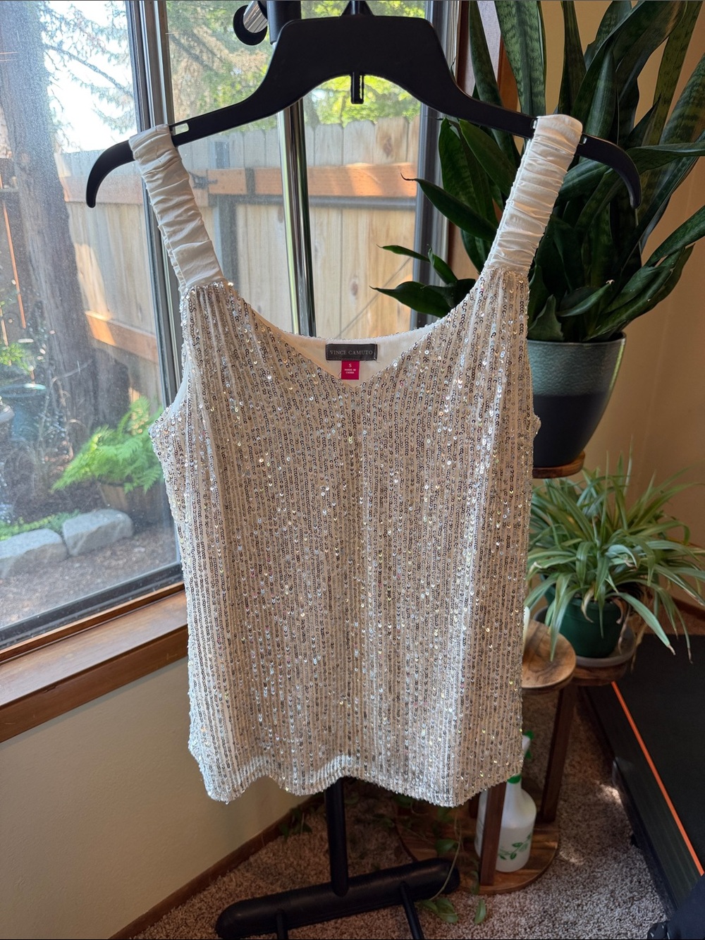 Jones New York Ivory Sequin Ruched Strap Camisole